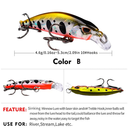 Deep Sinking Minnow Fishing Lure 5.3cm 4.6g Plastic Hard Bait Crankbait Bass Fishing Tackle Lureswholesale