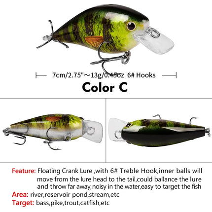 Diving Fishing Lures Crank Wobblers Minnow Artificial Bass Bait 7cm 13g Square Bill Crankbait Hard Lures Lureswholesale