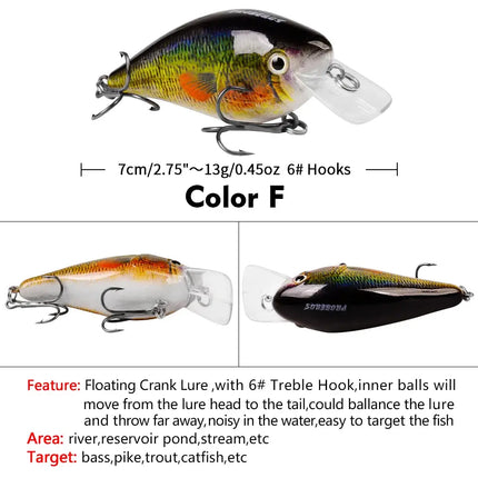 Diving Fishing Lures Crank Wobblers Minnow Artificial Bass Bait 7cm 13g Square Bill Crankbait Hard Lures Lureswholesale