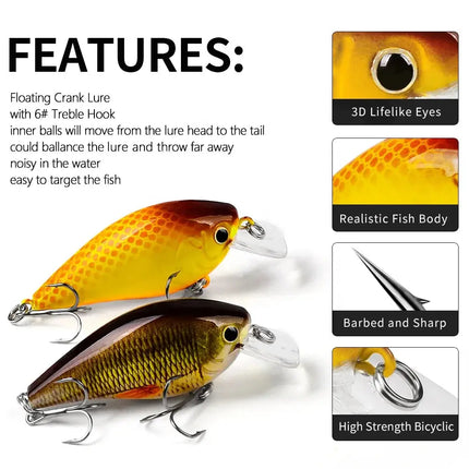 Diving Fishing Lures Crank Wobblers Minnow Artificial Bass Bait 7cm 13g Square Bill Crankbait Hard Lures Lureswholesale