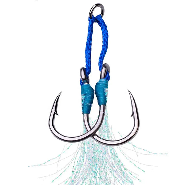 Double Assist Jig Fishing Hook Jig Lure Stainless Steel Slow Jigging Twin Assist Hook Set with Feather for Fishing Attract Lureswholesale