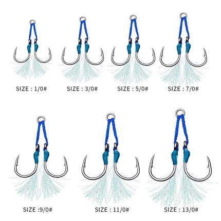 Double Assist Jig Fishing Hook Jig Lure Stainless Steel Slow Jigging Twin Assist Hook Set with Feather for Fishing Attract Lureswholesale