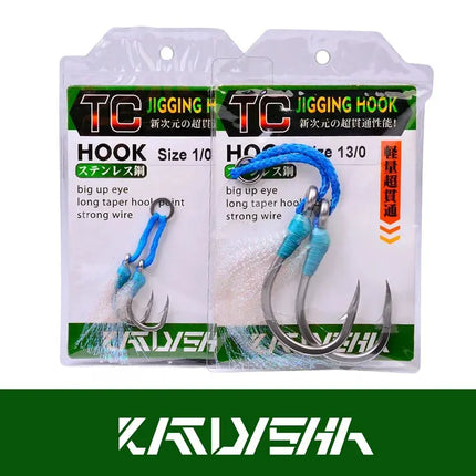 Double Assist Jig Fishing Hook Jig Lure Stainless Steel Slow Jigging Twin Assist Hook Set with Feather for Fishing Attract Lureswholesale