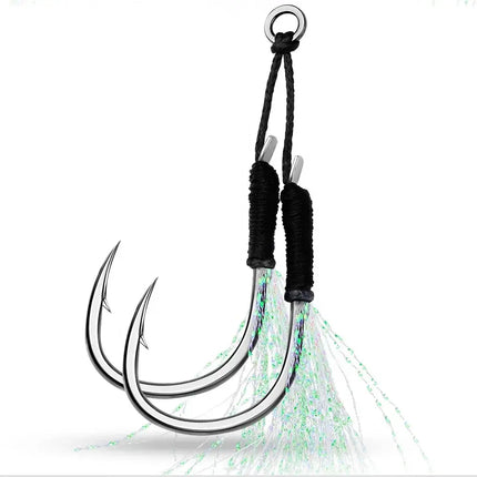 Double Fishing Assist Hook UV Light Feather Jigging Hook High Carbon Steel Jig Lure Hooks Assist Fishhooks Lureswholesale