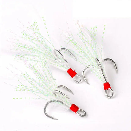 Feather Treble Fishing Hook High Carbon Fishhook Triple Hook Round Folded Saltwater Fishing Tackle Accessories Lureswholesale