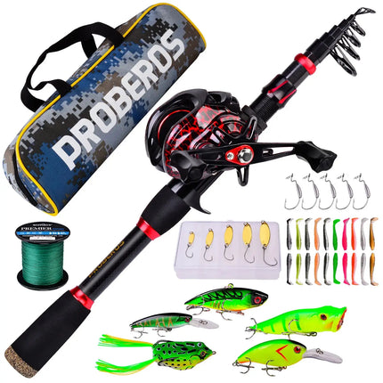 Fishing Rod and Reel Combo Carbon Fiber Telescopic Pole with Spinning Baitcasting Reel Kits Bass Fishing Tackle Set Lureswholesale