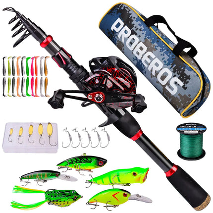 Fishing Rod and Reel Combo Carbon Fiber Telescopic Pole with Spinning Baitcasting Reel Kits Bass Fishing Tackle Set Lureswholesale