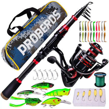 Fishing Rod and Reel Combo Carbon Fiber Telescopic Pole with Spinning Baitcasting Reel Kits Bass Fishing Tackle Set Lureswholesale