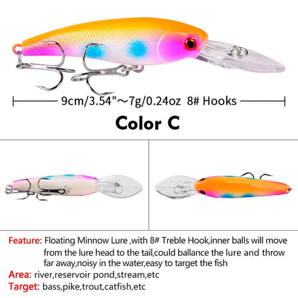 Floating Bass Fishing Lure 9cm 7g Artificial Plastic Hard Bait Crankbait with Treble Hook Wobbers Wholesale Lureswholesale