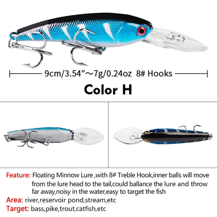 Floating Bass Fishing Lure 9cm 7g Artificial Plastic Hard Bait Crankbait with Treble Hook Wobbers Wholesale Lureswholesale