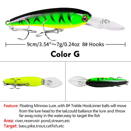 Floating Bass Fishing Lure 9cm 7g Artificial Plastic Hard Bait Crankbait with Treble Hook Wobbers Wholesale Lureswholesale