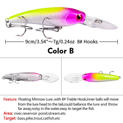 Floating Bass Fishing Lure 9cm 7g Artificial Plastic Hard Bait Crankbait with Treble Hook Wobbers Wholesale Lureswholesale