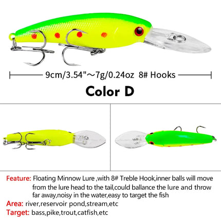 Floating Bass Fishing Lure 9cm 7g Artificial Plastic Hard Bait Crankbait with Treble Hook Wobbers Wholesale Lureswholesale