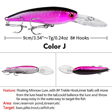 Floating Bass Fishing Lure 9cm 7g Artificial Plastic Hard Bait Crankbait with Treble Hook Wobbers Wholesale Lureswholesale