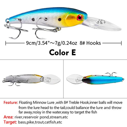 Floating Bass Fishing Lure 9cm 7g Artificial Plastic Hard Bait Crankbait with Treble Hook Wobbers Wholesale Lureswholesale