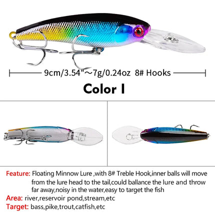 Floating Bass Fishing Lure 9cm 7g Artificial Plastic Hard Bait Crankbait with Treble Hook Wobbers Wholesale Lureswholesale