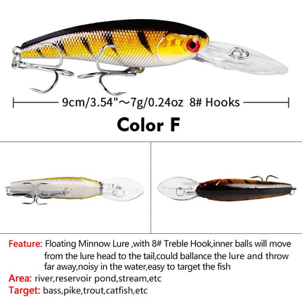 Floating Bass Fishing Lure 9cm 7g Artificial Plastic Hard Bait Crankbait with Treble Hook Wobbers Wholesale Lureswholesale