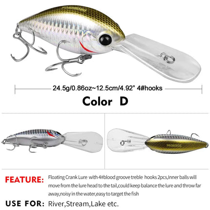 Floating Crankbait for Bass Lure 12.5cm 24.5g Hard Baits Topwater Fishing Lures Crankbait Kit Fishing Tackle Lureswholesale