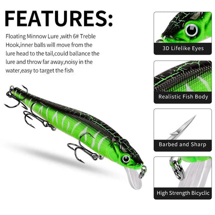 Floating Fishing Lure 12cm/15g Minnow Crankbait Wobblers 3D Eyes Artificial Bait Swimbait for Bass Lureswholesale