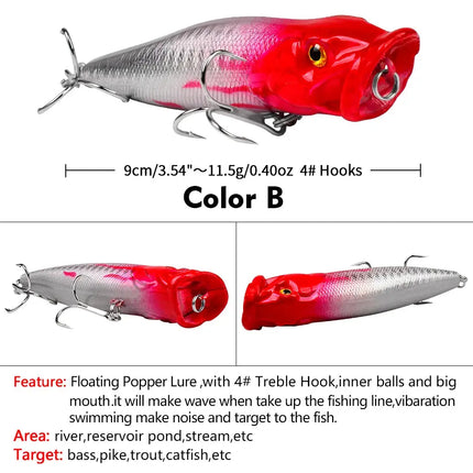 Floating Fishing Lures 9cm 11.5g Saltwater Trolling Fishing Plug Hard Lure Topwater Popper Fishing Tackle Lureswholesale