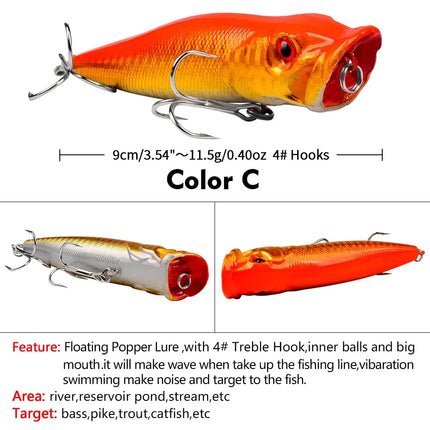 Floating Fishing Lures 9cm 11.5g Saltwater Trolling Fishing Plug Hard Lure Topwater Popper Fishing Tackle Lureswholesale