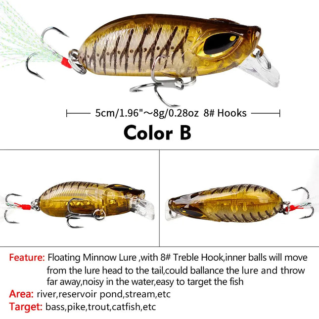 Floating Mini Minnow Fishing Lure 5cm 8g Artificial Bait Hard Plastic Fishing minnow Lures Lureswholesale