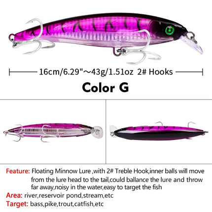 Floating Minnow Fishing Lure 16cm 43g Artificial Wobbers Plastic Hard Crank Bait With Treble Hook Lureswholesale