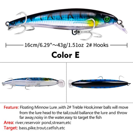 Floating Minnow Fishing Lure 16cm 43g Artificial Wobbers Plastic Hard Crank Bait With Treble Hook Lureswholesale