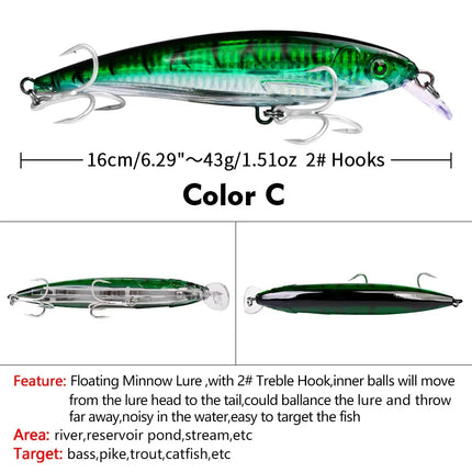 Floating Minnow Fishing Lure 16cm 43g Artificial Wobbers Plastic Hard Crank Bait With Treble Hook Lureswholesale