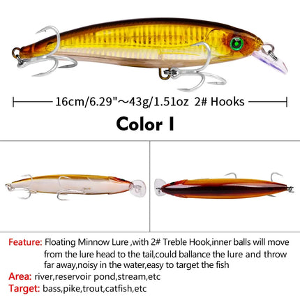 Floating Minnow Fishing Lure 16cm 43g Artificial Wobbers Plastic Hard Crank Bait With Treble Hook Lureswholesale