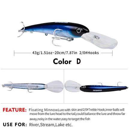 Floating Minnow Fishing Lure 20cm 43g Saltwater Swim Bait Wobbler Long Casting Hard Fishing Lure Wholesale Lureswholesale