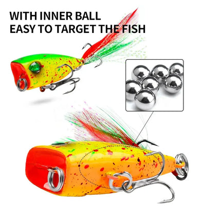 Floating Popper Lure with Feather 4cm 3.5g Topwater Popper Plastic Hard Bait Saltwater Fishing Tackle Lureswholesale