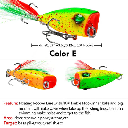 Floating Popper Lure with Feather 4cm 3.5g Topwater Popper Plastic Hard Bait Saltwater Fishing Tackle Lureswholesale