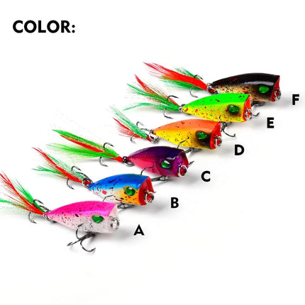 Floating Popper Lure with Feather 4cm 3.5g Topwater Popper Plastic Hard Bait Saltwater Fishing Tackle Lureswholesale