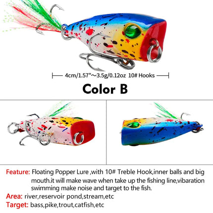 Floating Popper Lure with Feather 4cm 3.5g Topwater Popper Plastic Hard Bait Saltwater Fishing Tackle Lureswholesale