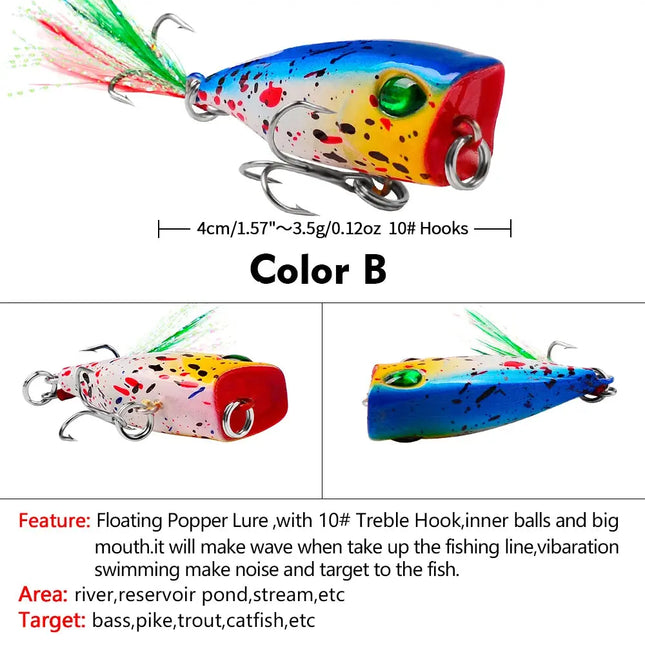 Floating Popper Lure with Feather 4cm 3.5g Topwater Popper Plastic Hard Bait Saltwater Fishing Tackle Lureswholesale