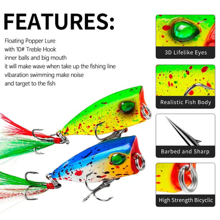 Floating Popper Lure with Feather 4cm 3.5g Topwater Popper Plastic Hard Bait Saltwater Fishing Tackle Lureswholesale