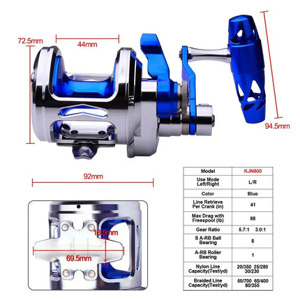 Full Metal Jigging Fishing Reel Two Speed Fishing Wheel 5.7:1 8+1BB 40kg Max Drag Saltwater Boat Trolling Reels Lureswholesale