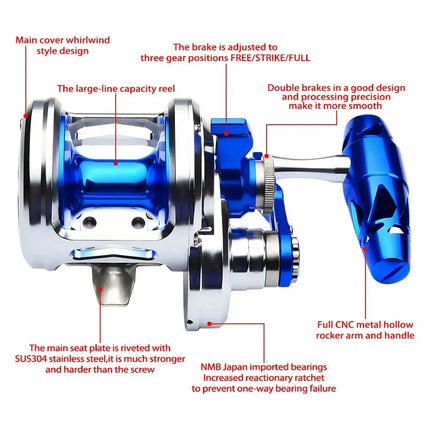 Full Metal Trolling Reel 8+1BB Jigging Reel Saltwater 5.7:1 Gear Ratio Bait Casting Level Winder Fishing Reels Wholesale Lureswholesale