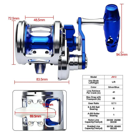 Full Metal Trolling Reel 8+1BB Jigging Reel Saltwater 5.7:1 Gear Ratio Bait Casting Level Winder Fishing Reels Wholesale Lureswholesale