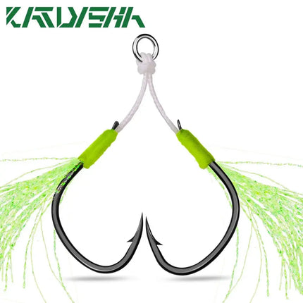 Good quality Assist Jigging Hook Glow Assist Hooks JigLure Double Saltwater Luminous Feather Jig Lure Fishing Hooks Lureswholesale