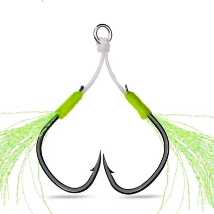 Good quality Assist Jigging Hook Glow Assist Hooks JigLure Double Saltwater Luminous Feather Jig Lure Fishing Hooks Lureswholesale