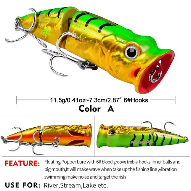 Lureswholesale® Popper Fishing Lures Top Water Hard Bass Bait - Lureswholesale