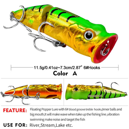 Lureswholesale® Popper Hard Bass 3D Eyes Big Mouth Floating Lure - Lureswholesale