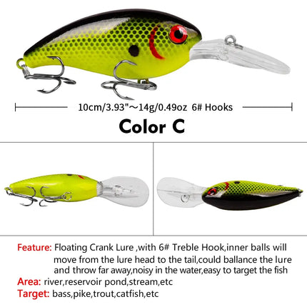 Hard Crankbaits 10cm 14.5g Topwater Plastic Fishing Lure for Bass and Pike Artificial Bait Saltwater Lureswholesale