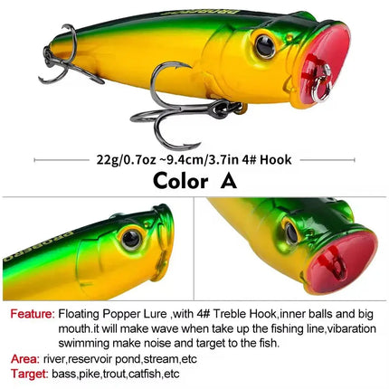 Lureswholesale® Topwater Popper Lures 3D Eyes Fishing Accessories for Saltwater Surface Casting and Freshwater Fishing  Large Predator Fish - Lureswholesale