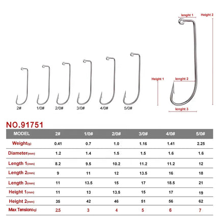 High Carbon JIG Hook with Barb 90 Degree Fishhook 91751 O'Shaughnessy Jigging Hook 100pcs/bag Lureswholesale