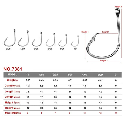 High Carbon Steel Fishing Hook Octopus Circle Hooks Black Nickle Sabiki Rig Hook 7381 for Saltwater Wholesale Lureswholesale