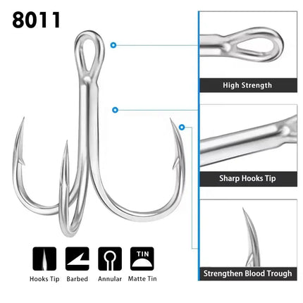 High Carbon Steel Treble Fishing Hook High Strength Bright Tin Three Hooks Durable and Attractive Fish Hook Lureswholesale