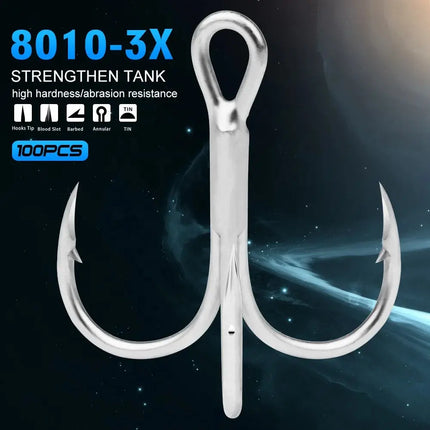 High Carbon Steel Treble Fishing Hook High Strength Bright Tin Three Hooks Lureswholesale